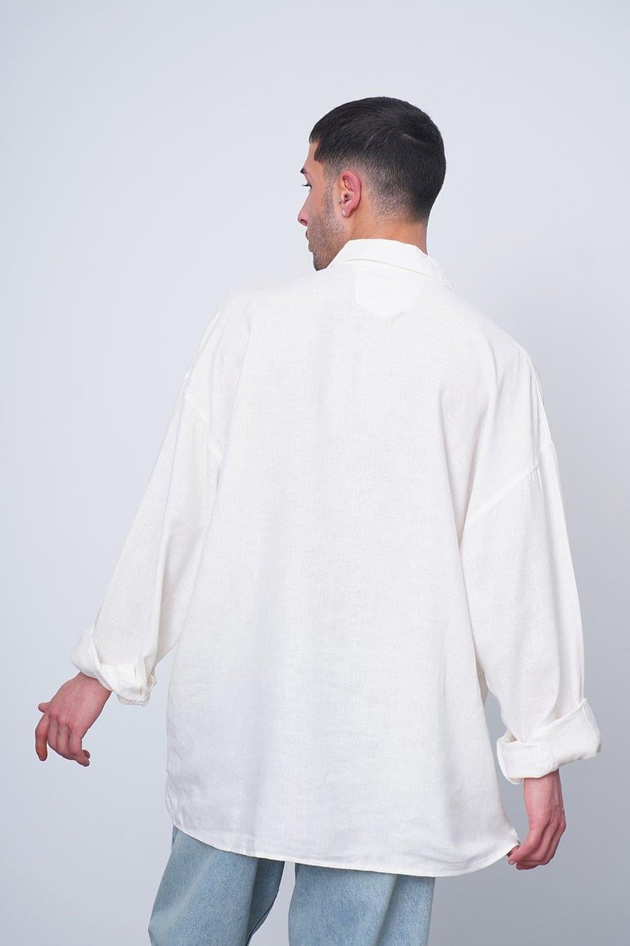 BEYAZ Basic Uzun Kollu 1A CH Oversize Gömlek