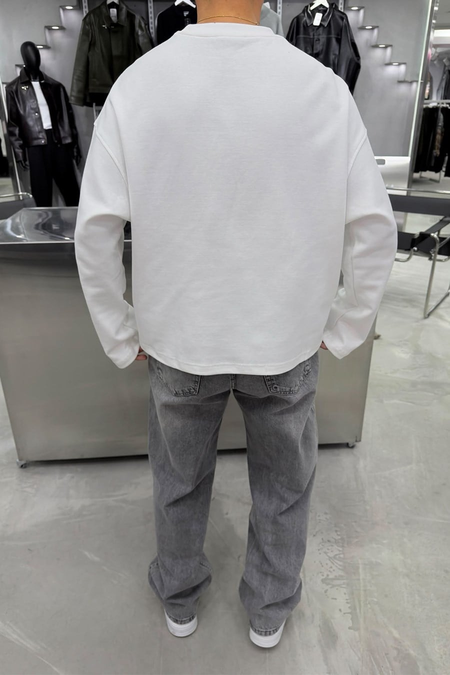 Beyaz Basic Uzun Kollu Oversize Tişört