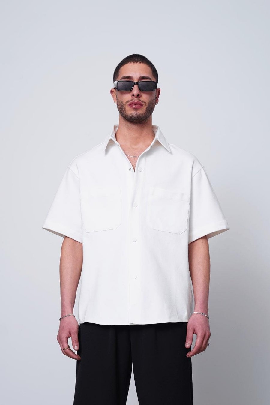 BEYAZ Beyaz Ön Cep Detay Basic ZA Oversize Gömlek