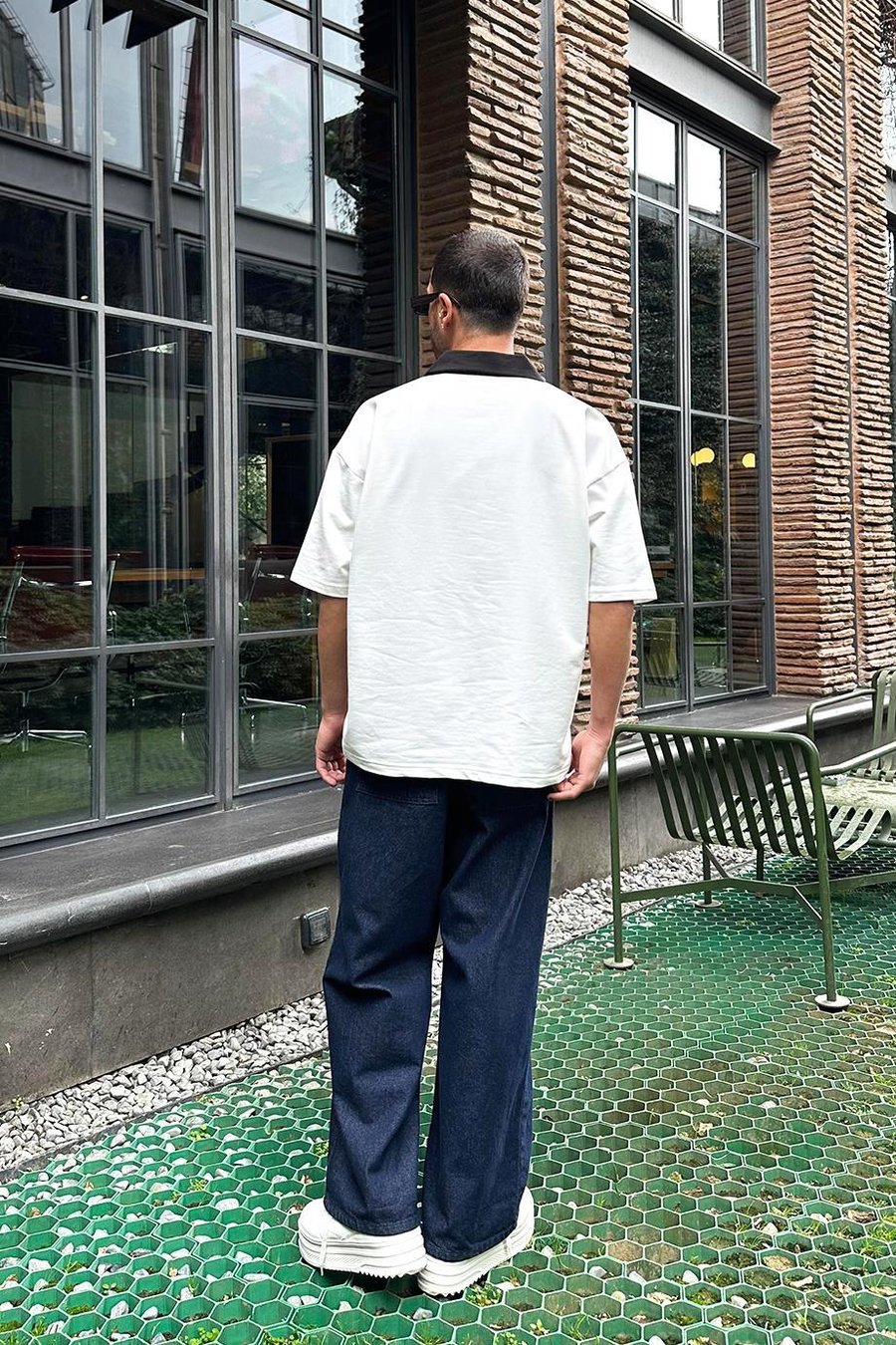BEYAZ Coreev Polo Yaka OUTPLENTY PREMİUM Oversize Tişört