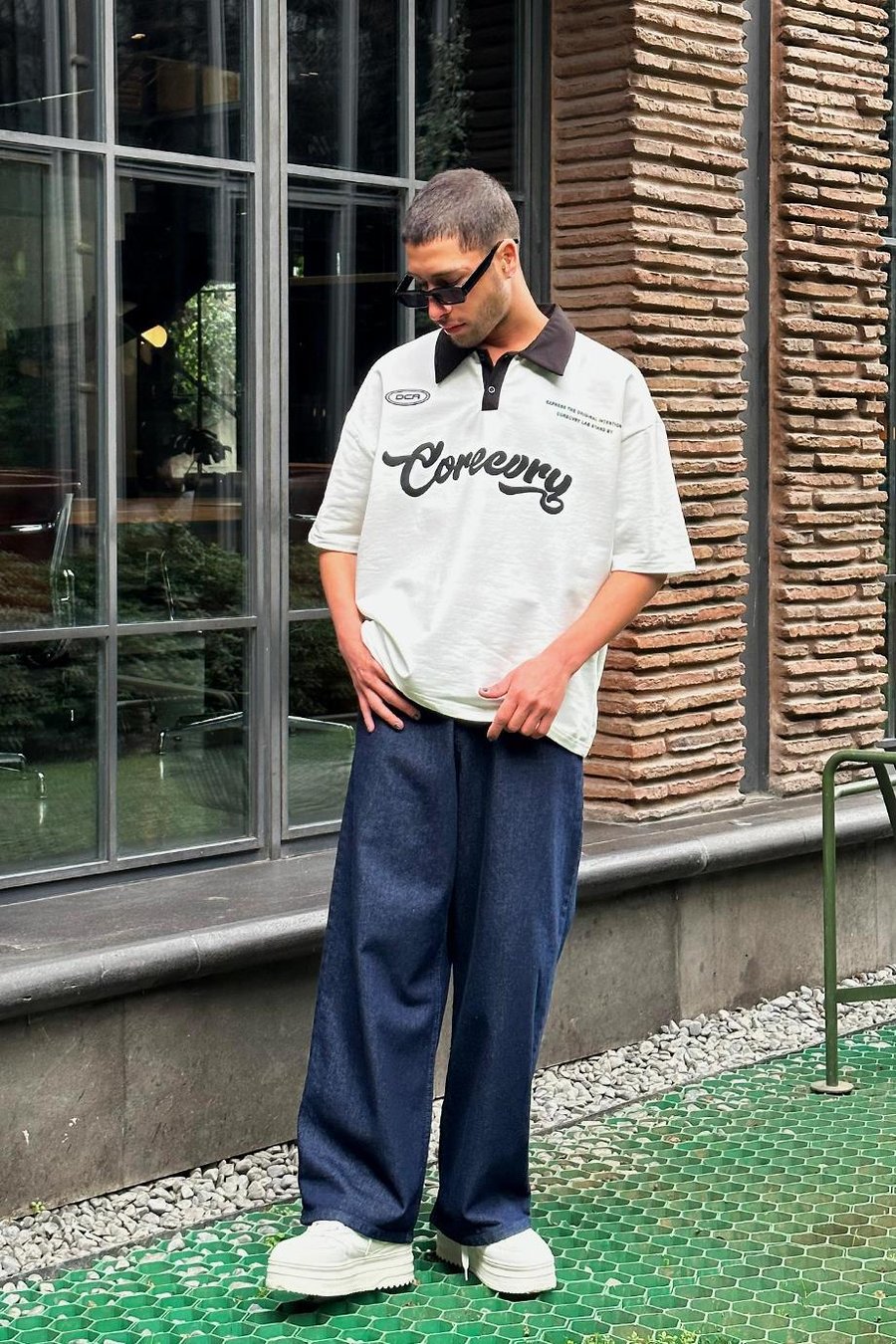 BEYAZ Coreev Polo Yaka OUTPLENTY PREMİUM Oversize Tişört