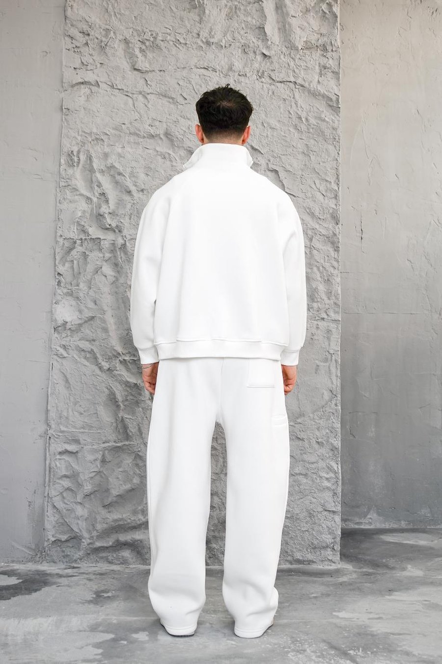 Beyaz Cozy Basic Çift Fermuar Oversize Sweatshirt