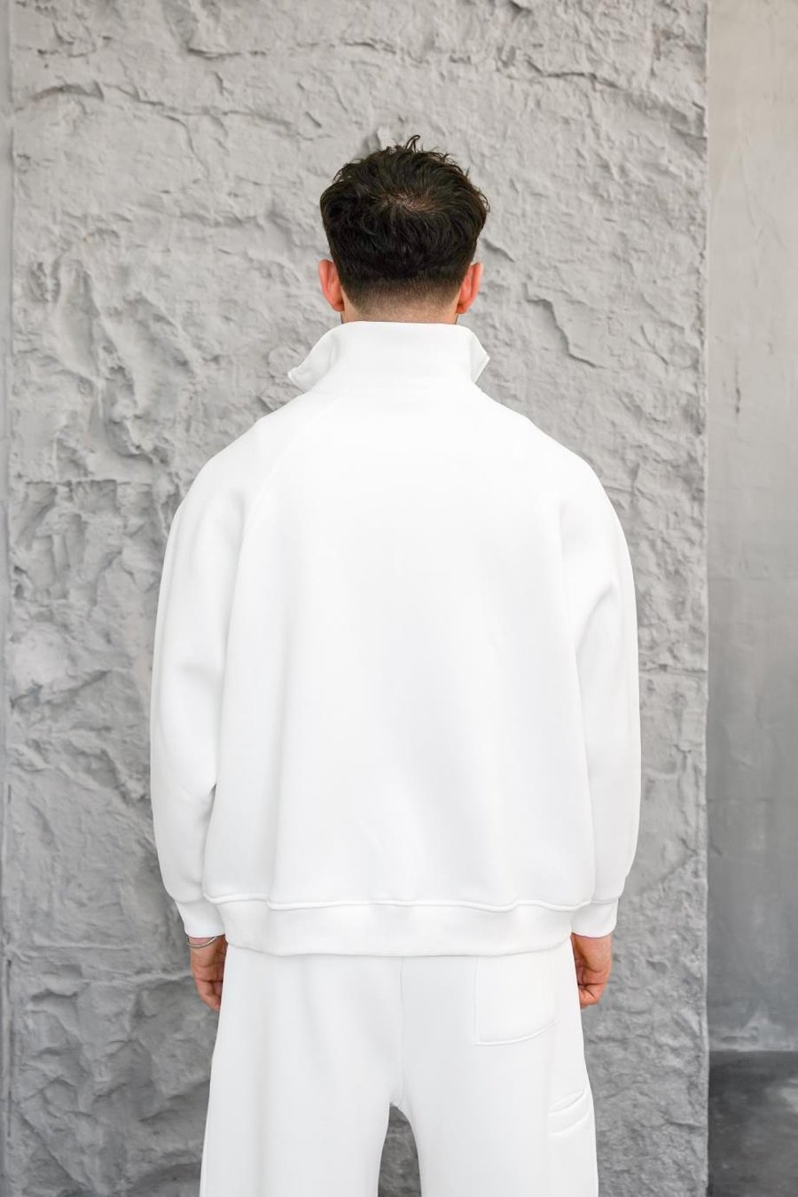 Beyaz Cozy Basic Çift Fermuar Oversize Sweatshirt