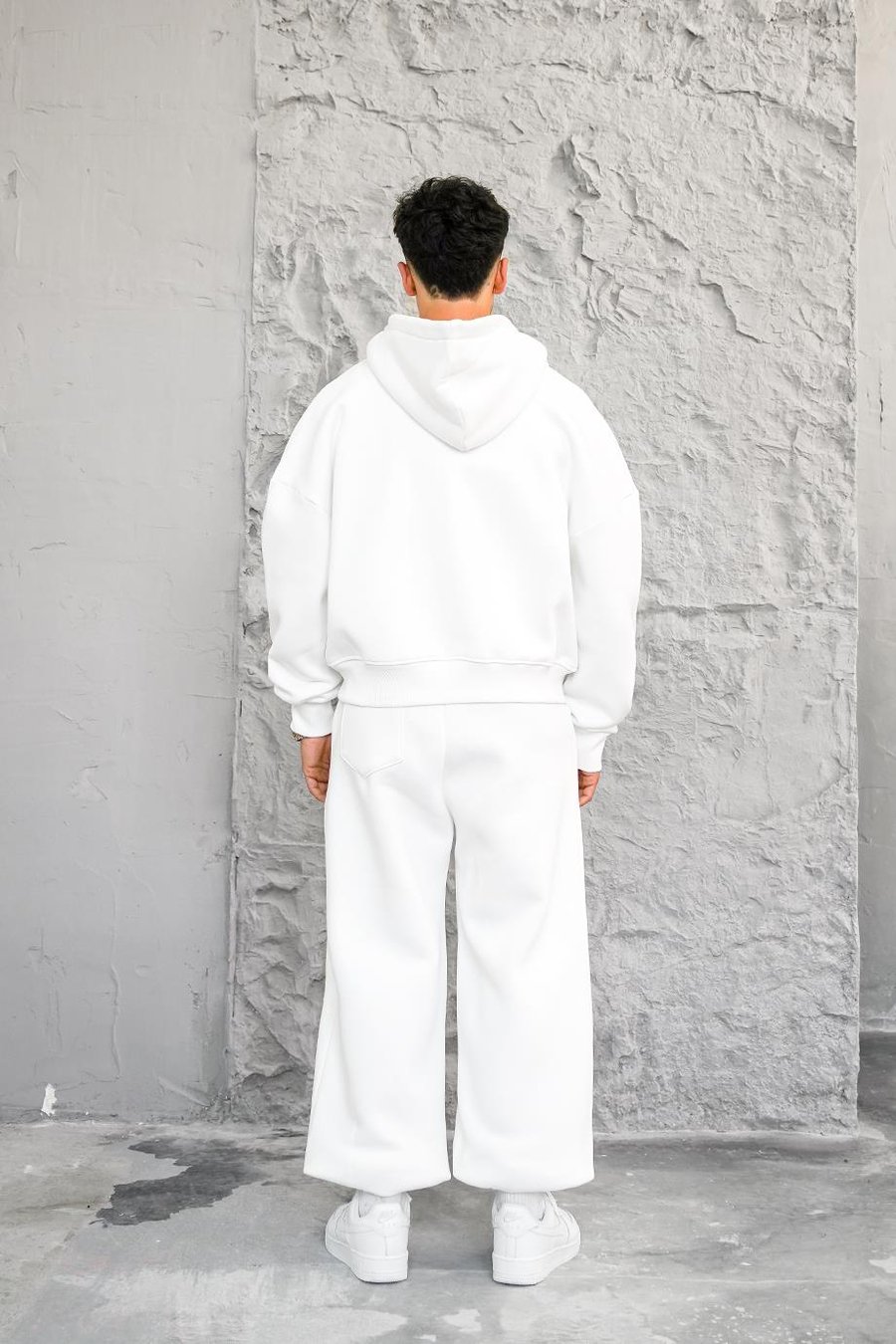 Beyaz Cozy Basic Tam Fermuar Oversize Sweatshirt