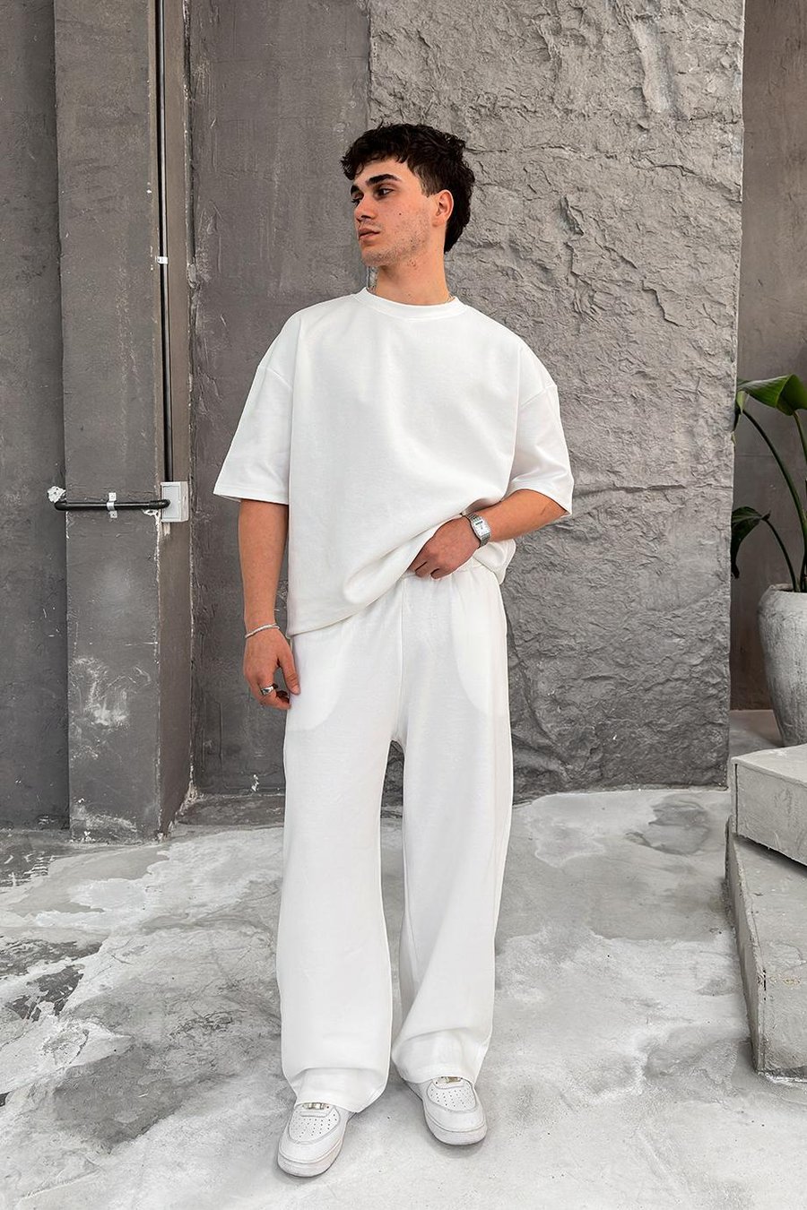 Beyaz Cozy Premium Basic Baggy Eşofman