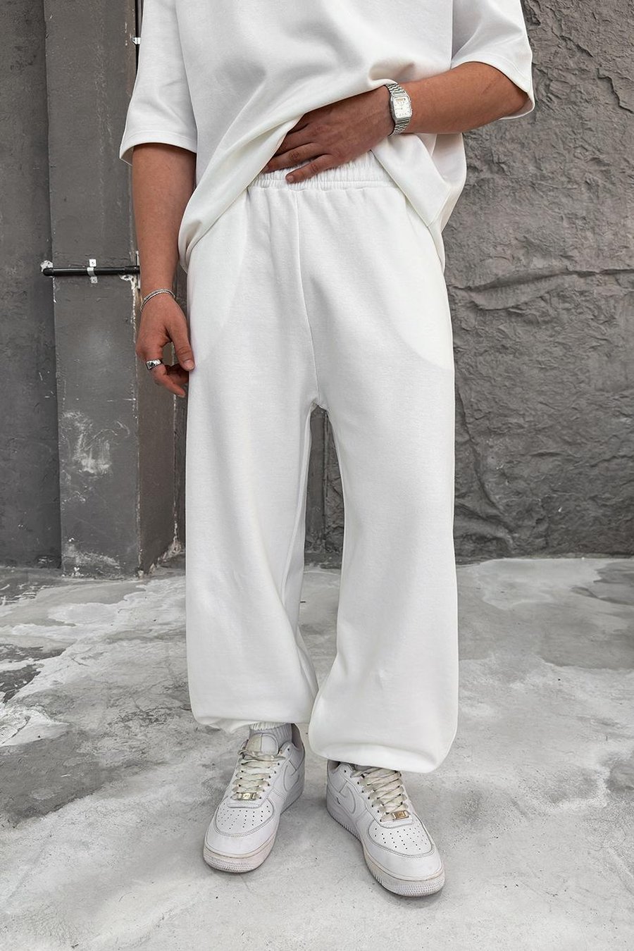 Beyaz Cozy Premium Basic Paça Lastik Eşofman