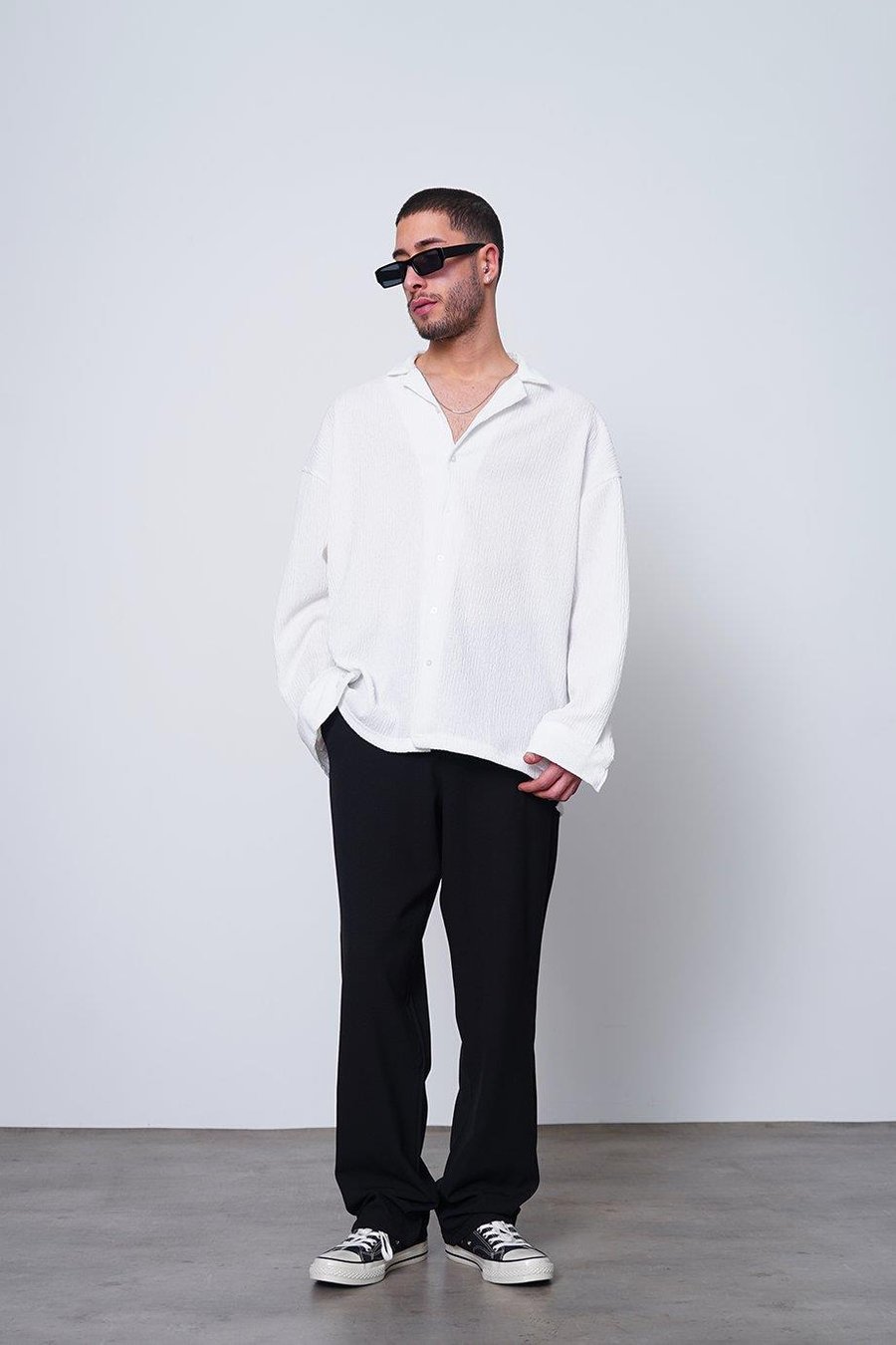 BEYAZ Fitilli Basic 25 MH Oversize Gömlek