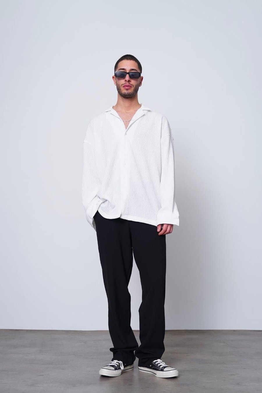 BEYAZ Fitilli Basic 25 MH Oversize Gömlek