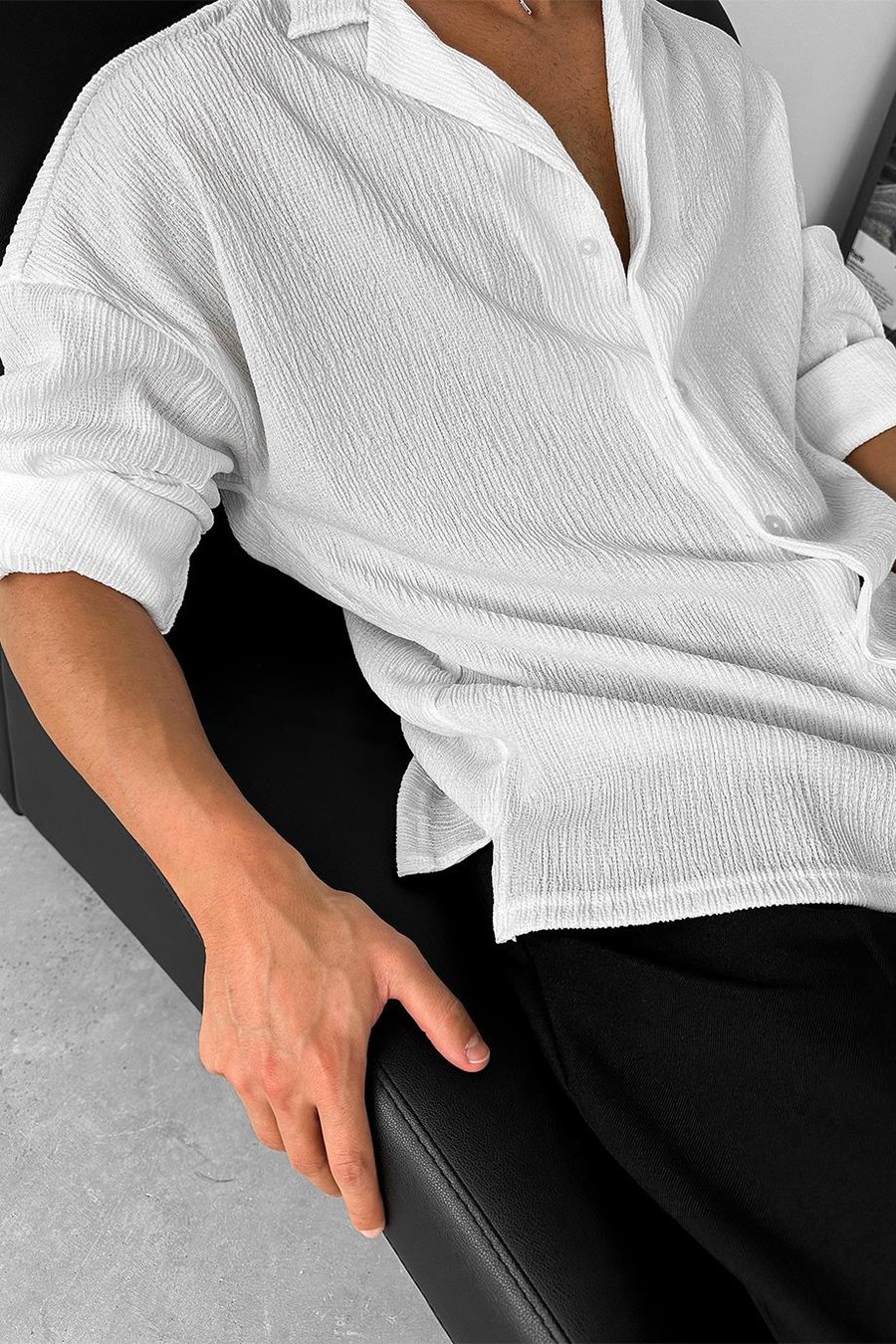 Beyaz Fitilli Basic Oversize Gömlek