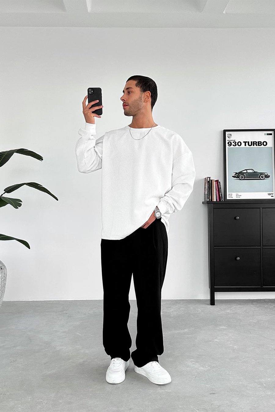 Beyaz Fitilli Kadife Basic Sweat