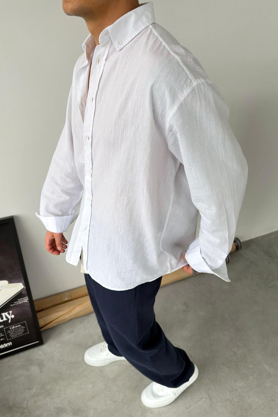Beyaz Oversize Fresh Keten Gömlek