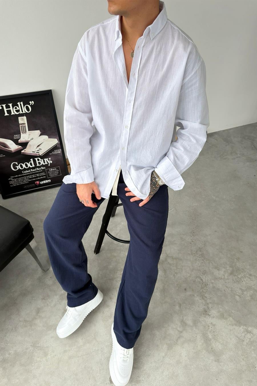 Beyaz Oversize Fresh Keten Gömlek