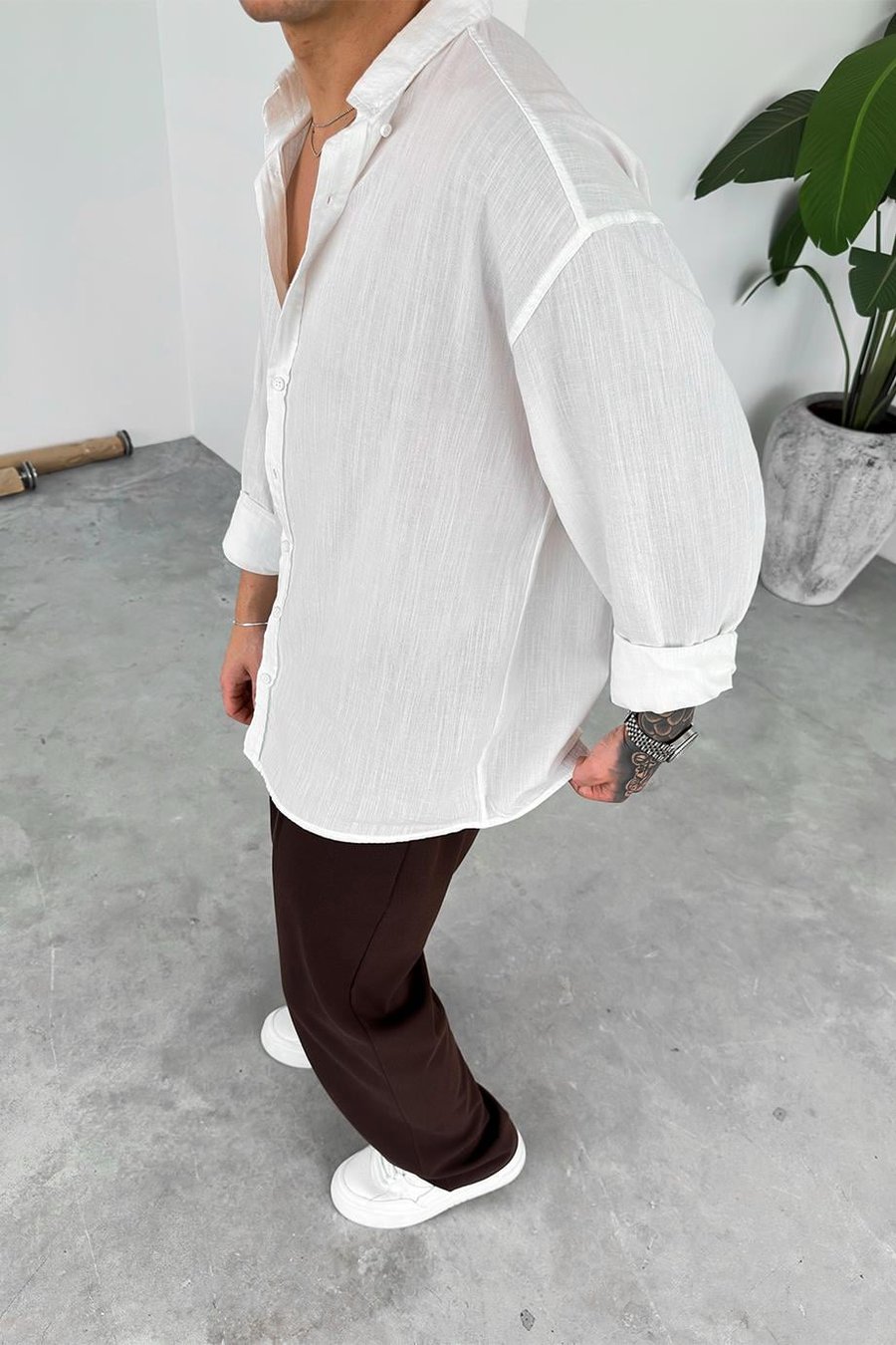 Beyaz Oversize Fresh Keten Gömlek