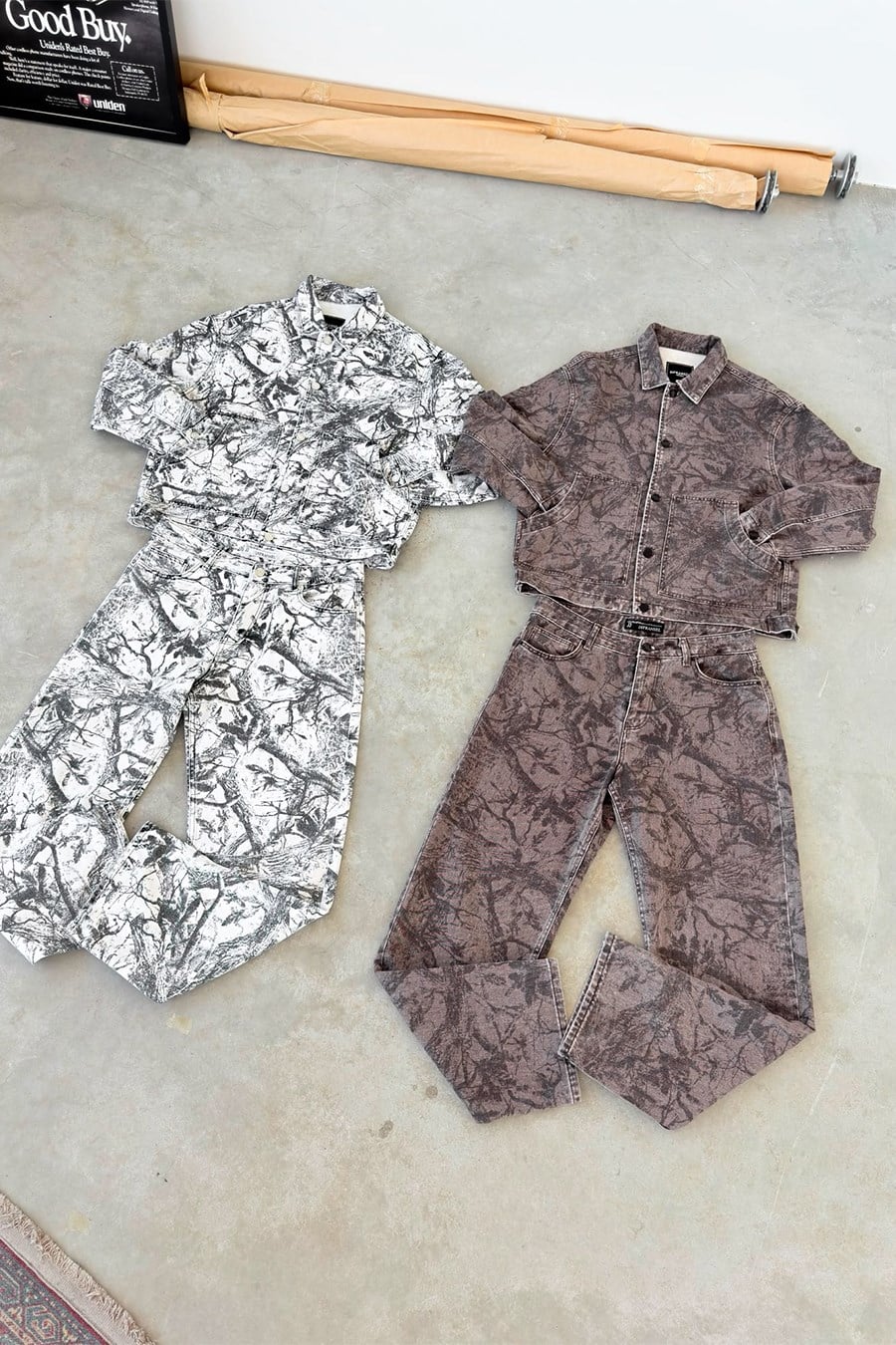 Beyaz Premium Baskılı Denim Takım