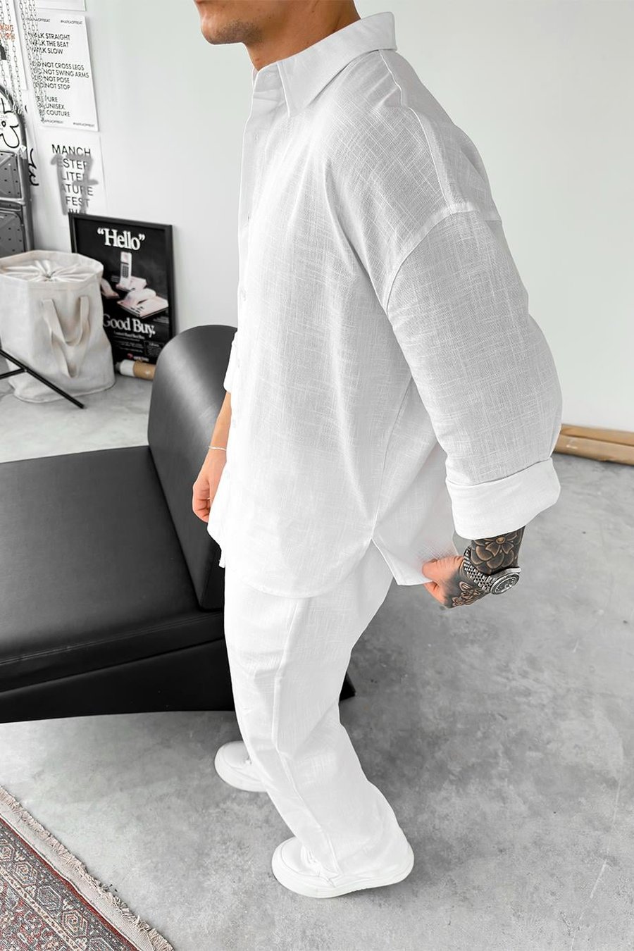 Beyaz Premium Keten Basic Oversize Gömlek