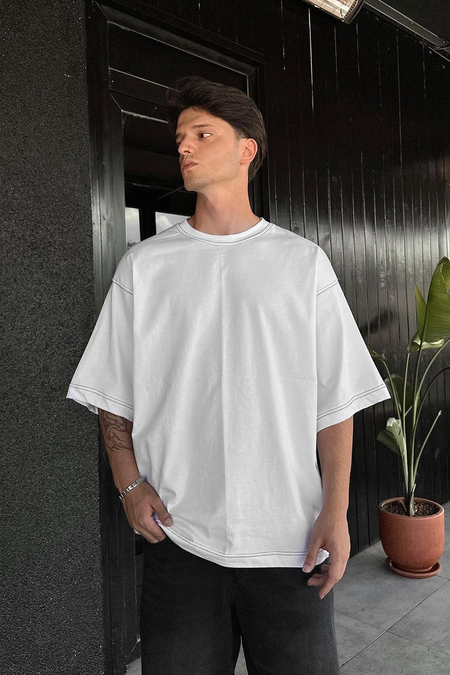 BEYAZ Ters Dikiş Z9 BS Boxy Fit Oversize Tişört