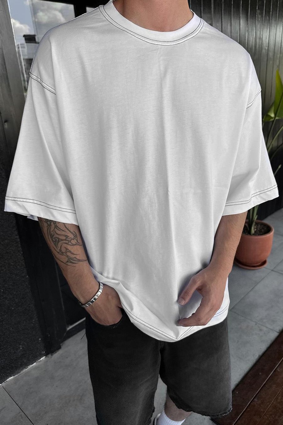 BEYAZ Ters Dikiş Z9 BS Boxy Fit Oversize Tişört