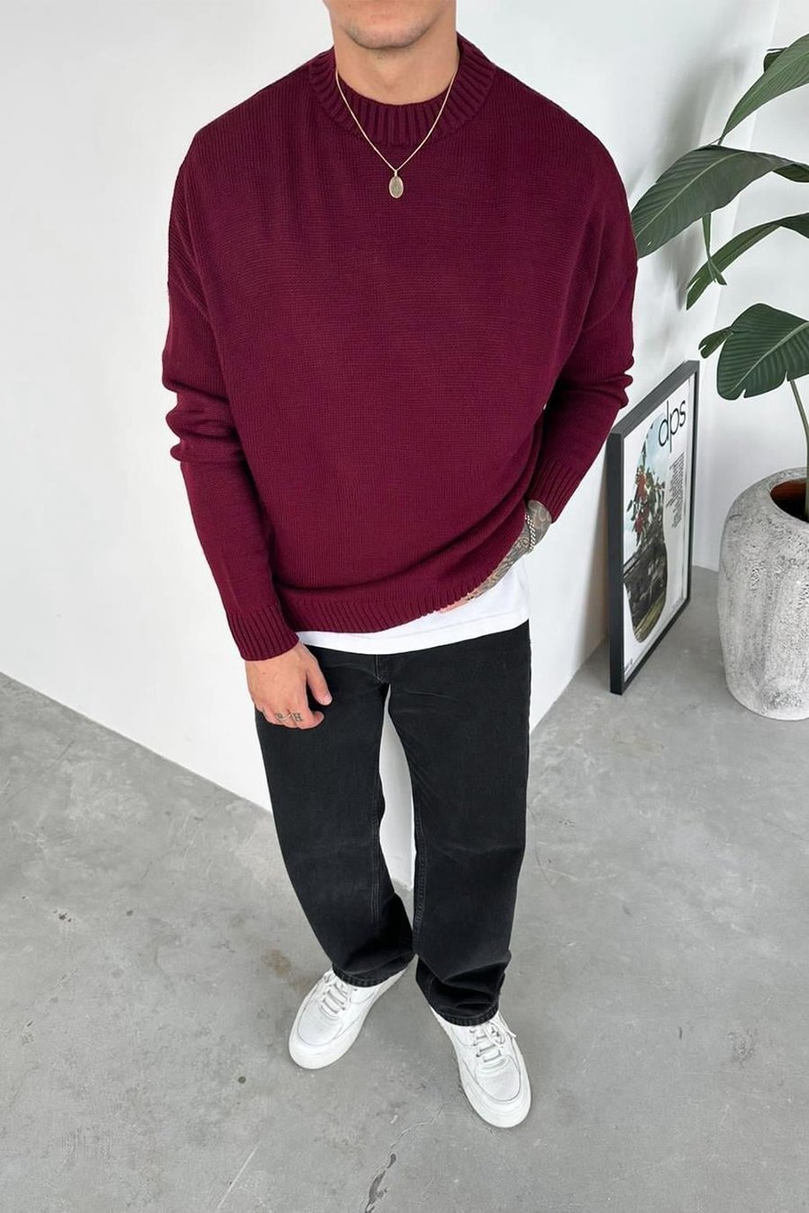 Bordo Basic Bisiklet Yaka Triko Kazak