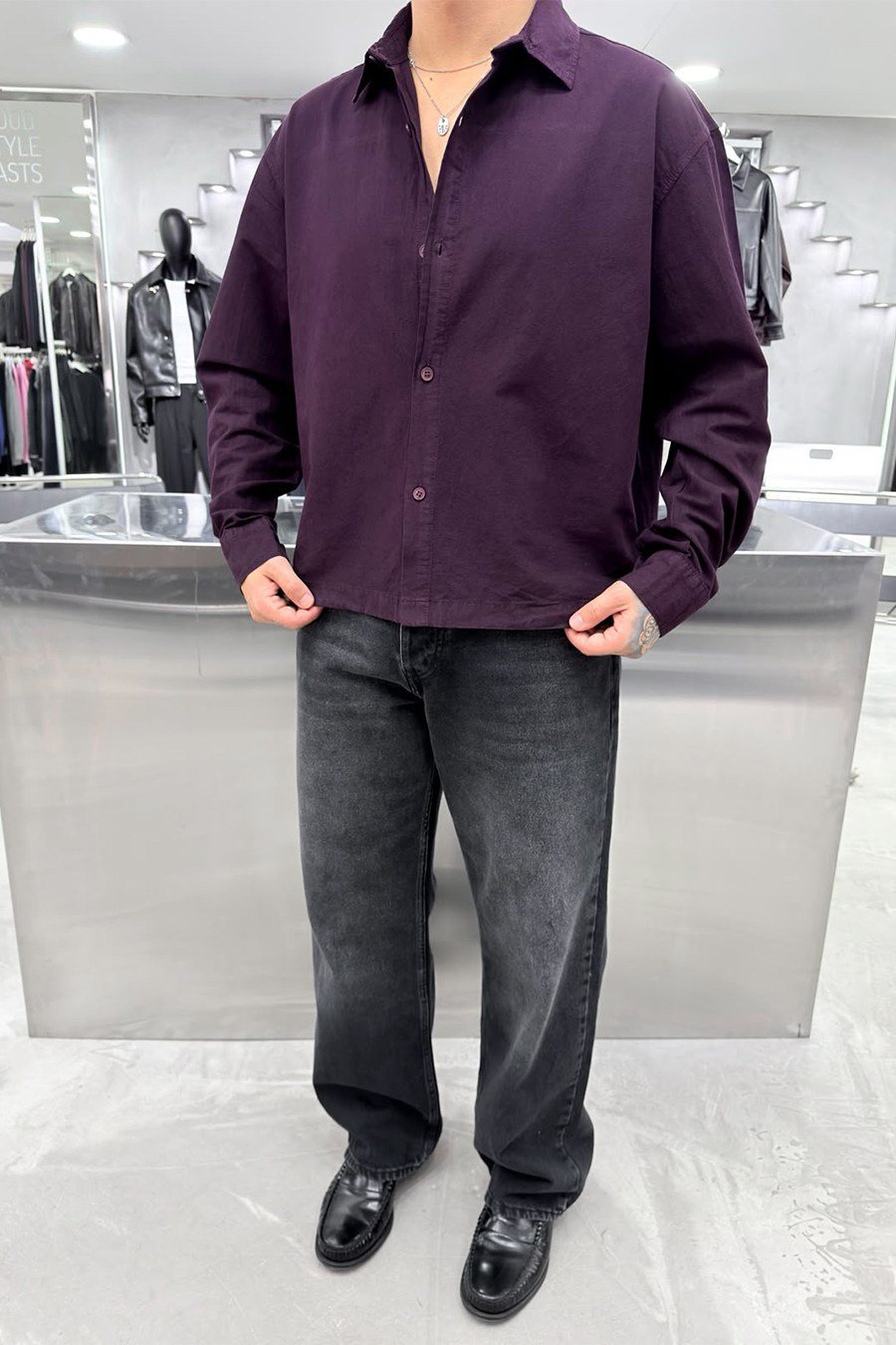 Bordo Basic Boxy Kalıp Monaco Gömlek