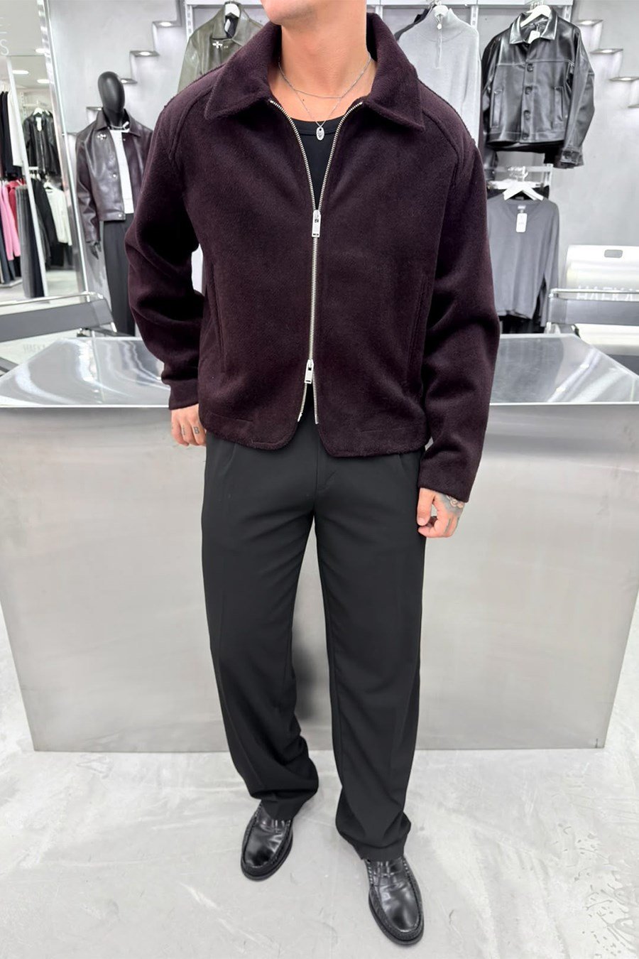 Bordo Basic Premium Diagonel Kaşe Ceket