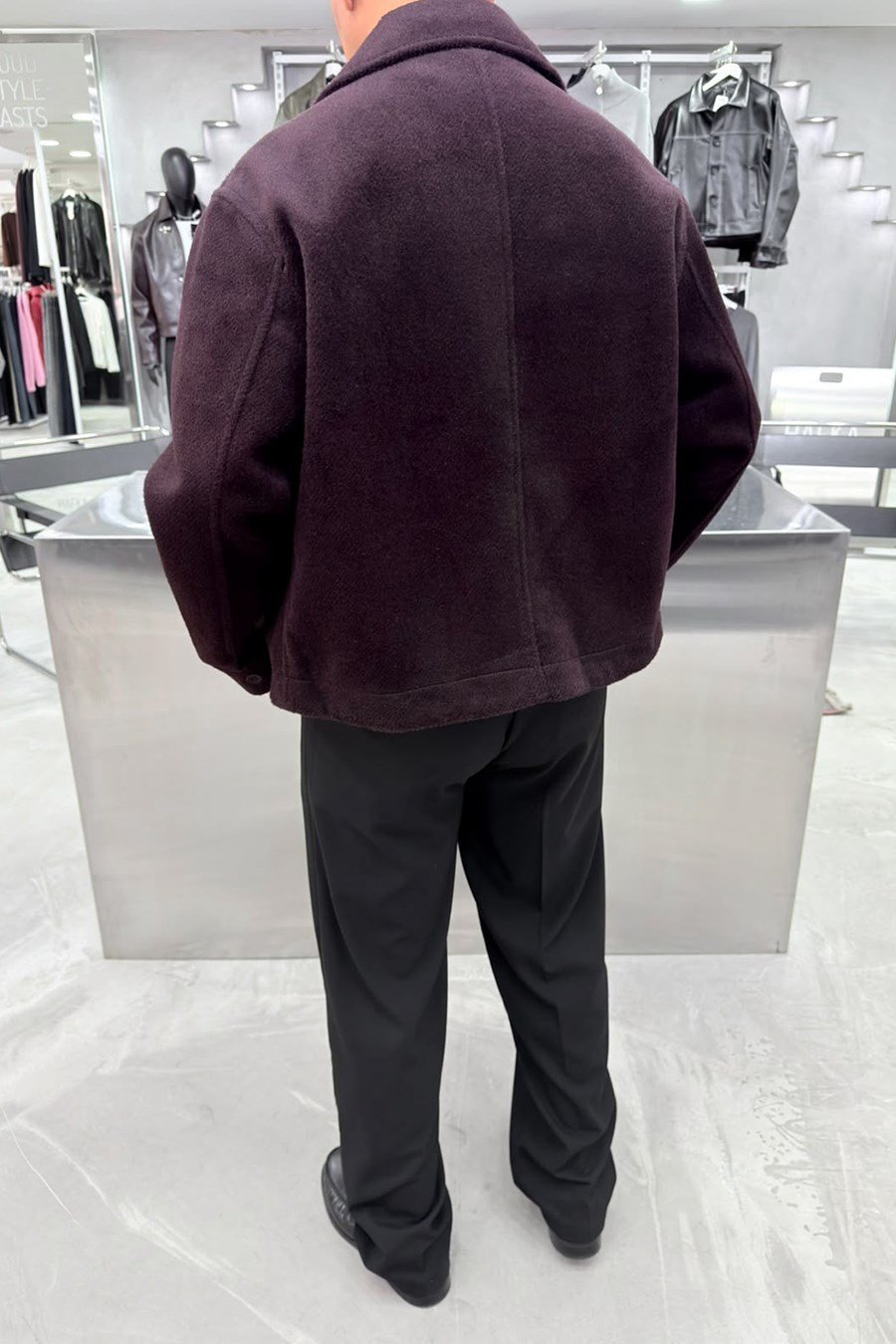 Bordo Basic Premium Diagonel Kaşe Ceket