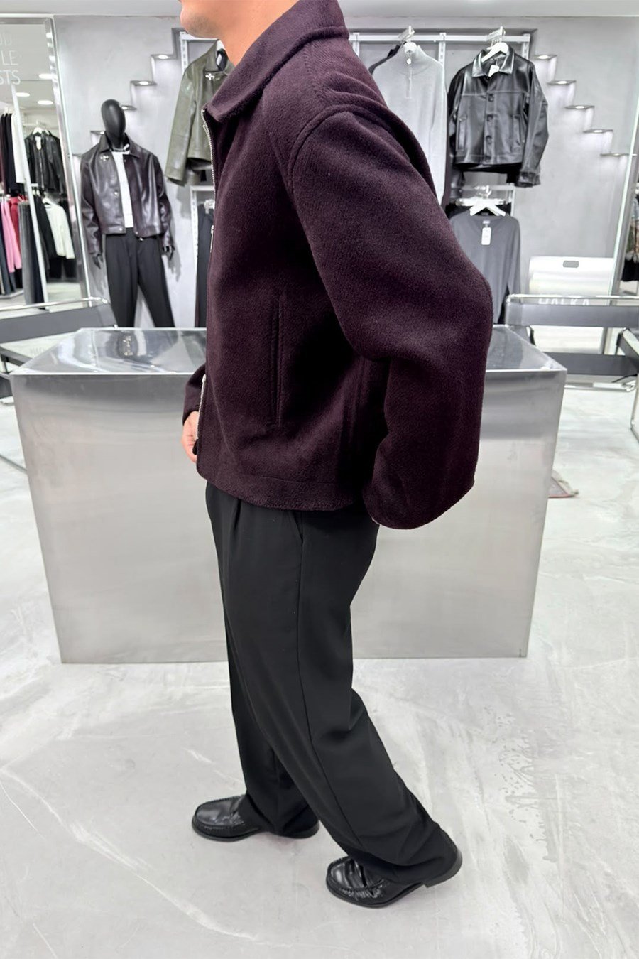 Bordo Basic Premium Diagonel Kaşe Ceket
