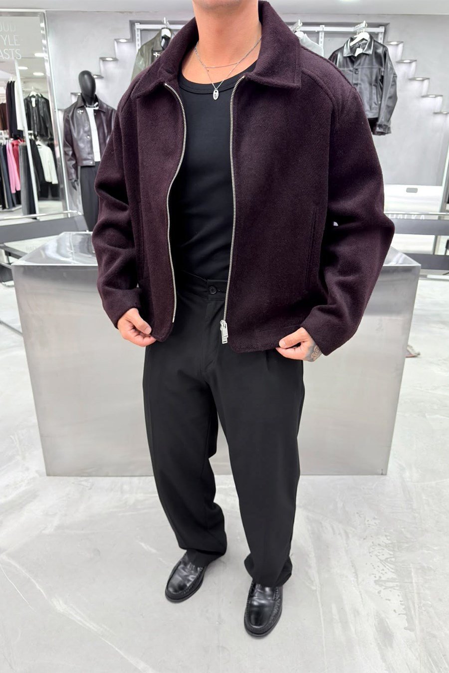 Bordo Basic Premium Diagonel Kaşe Ceket