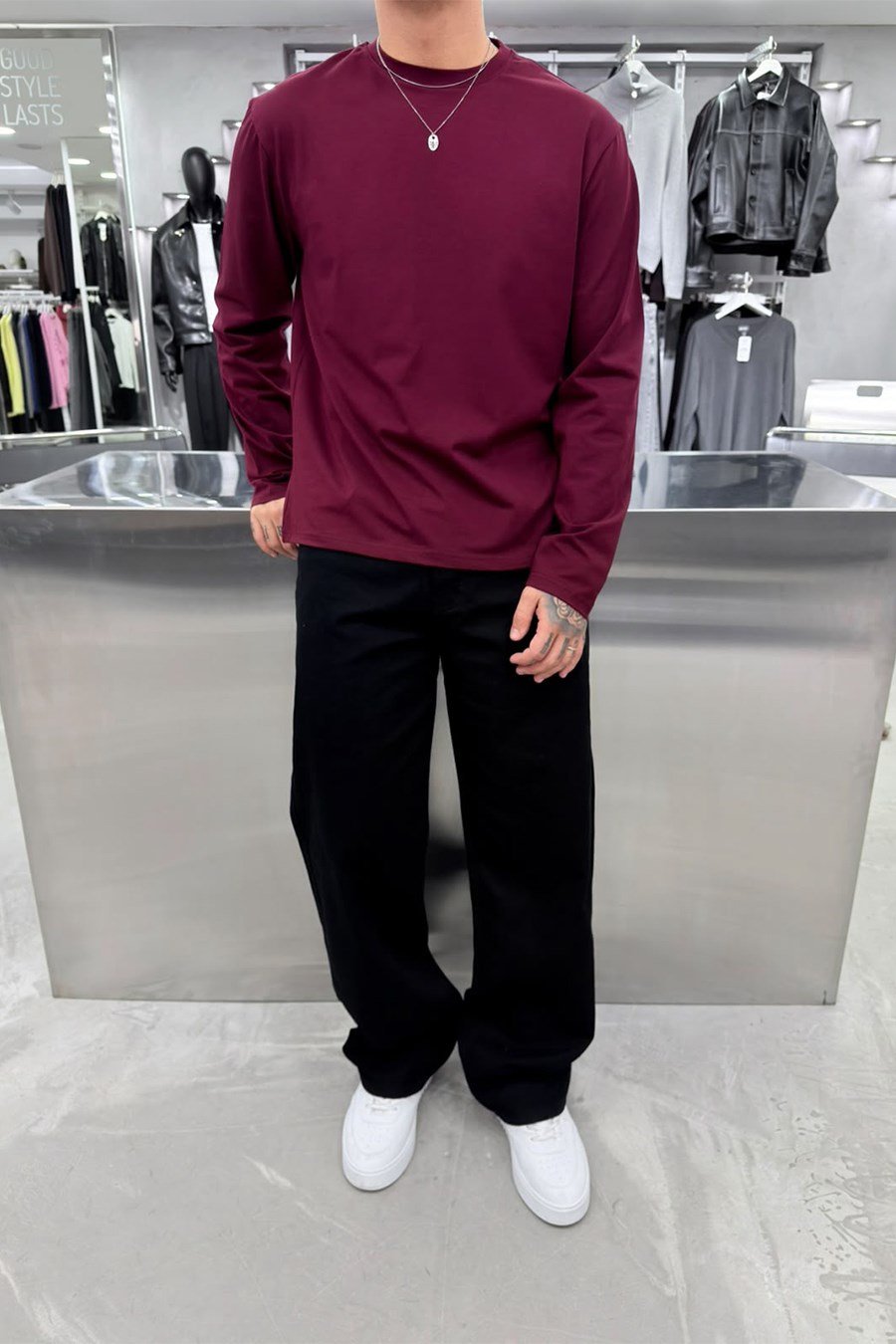 Bordo Basic Premium Uzun Kollu Tişört
