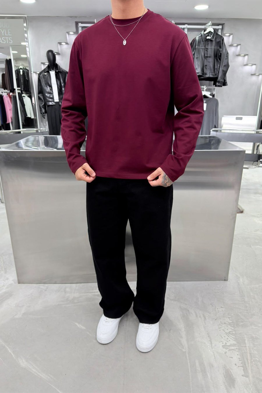 Bordo Basic Premium Uzun Kollu Tişört