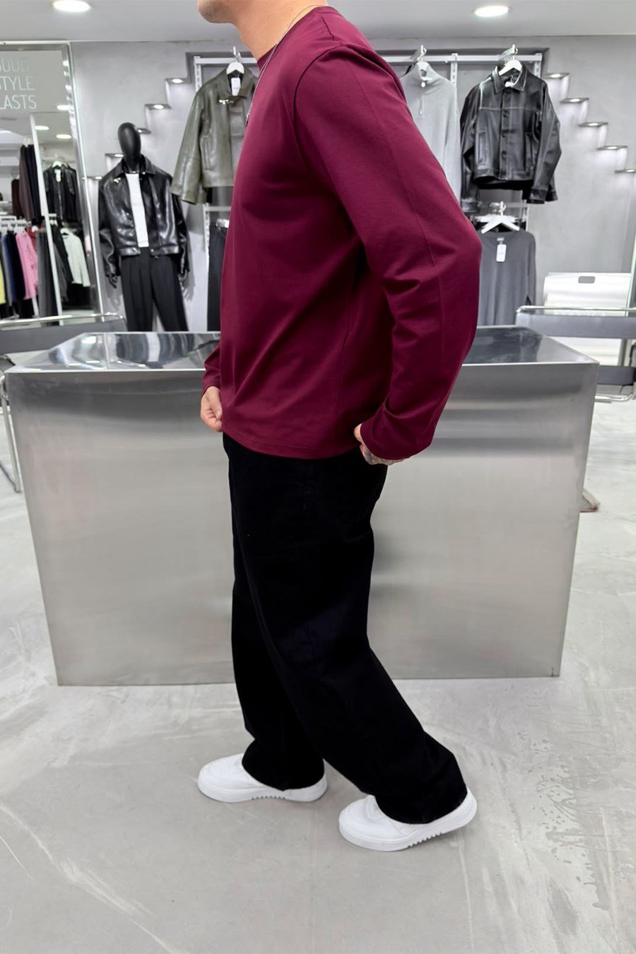 Bordo Basic Premium Uzun Kollu Tişört
