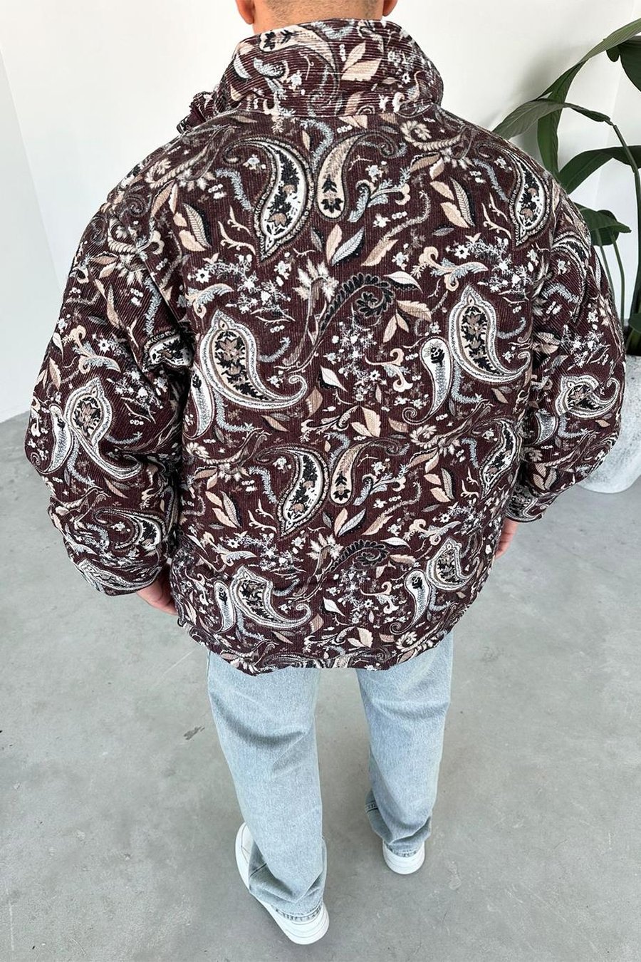 Bordo Desenli Kadife Şişme Mont