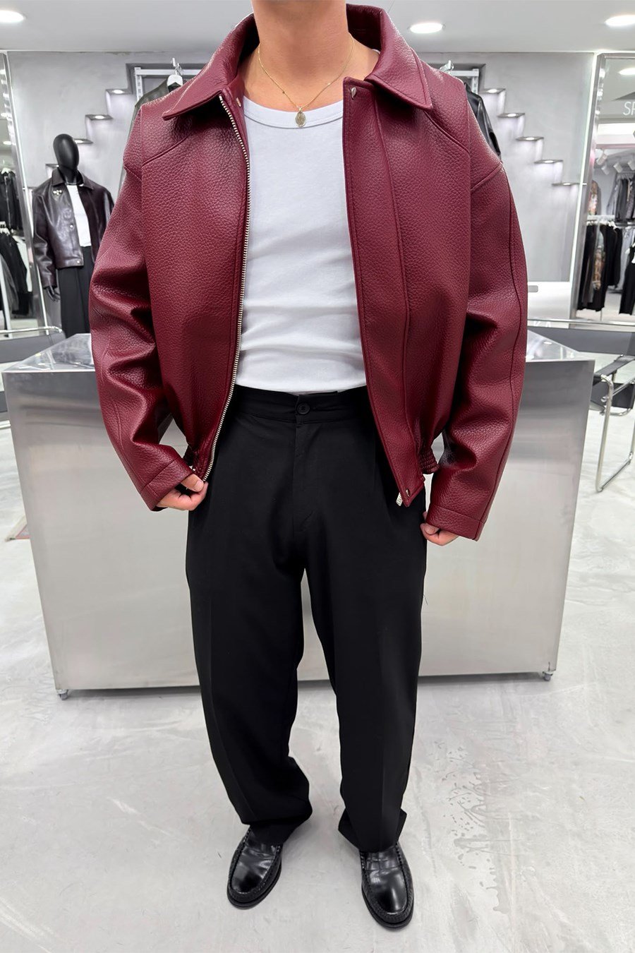 Bordo Desenli Premium Deri Ceket