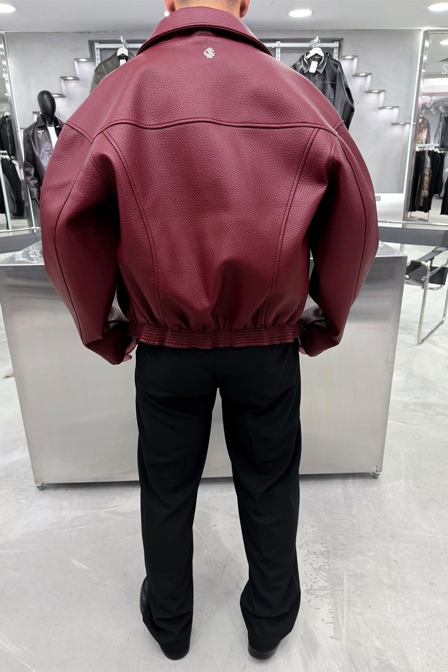 Bordo Desenli Premium Deri Ceket