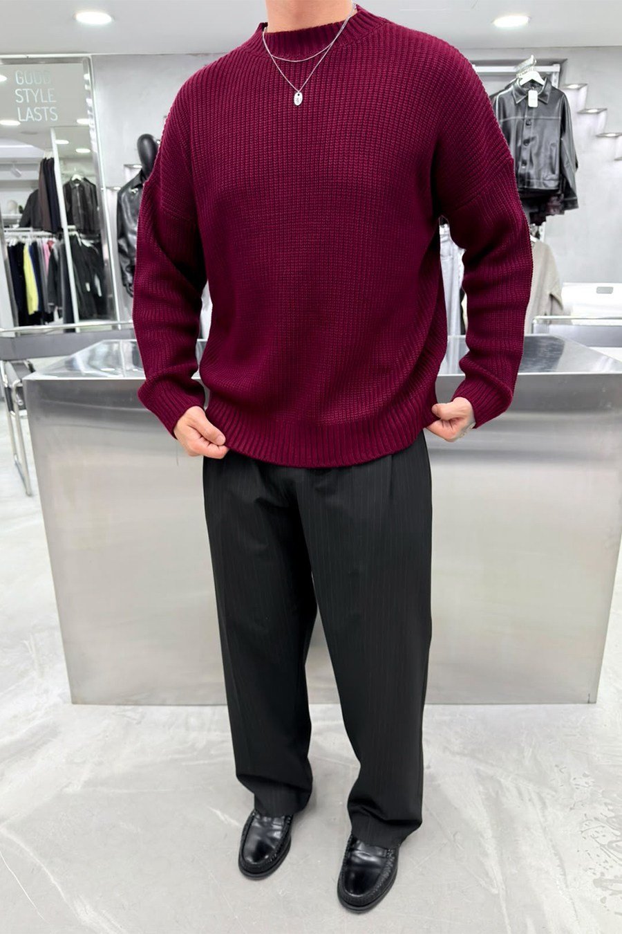 Bordo Fitilli Basic Boxy Kalıp Triko Kazak