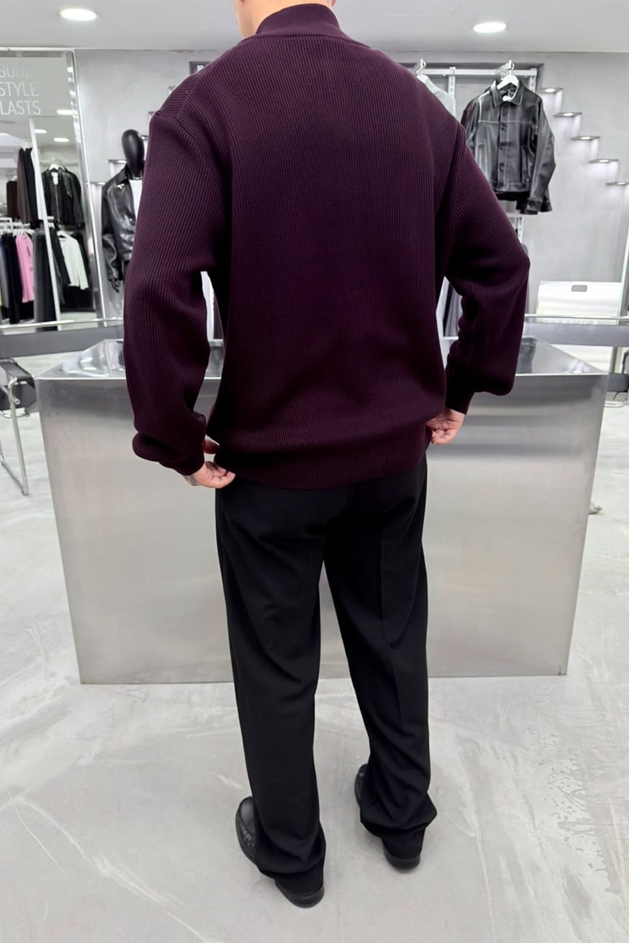 Bordo Premium Fitilli Fermuarlı Relaxed Kazak
