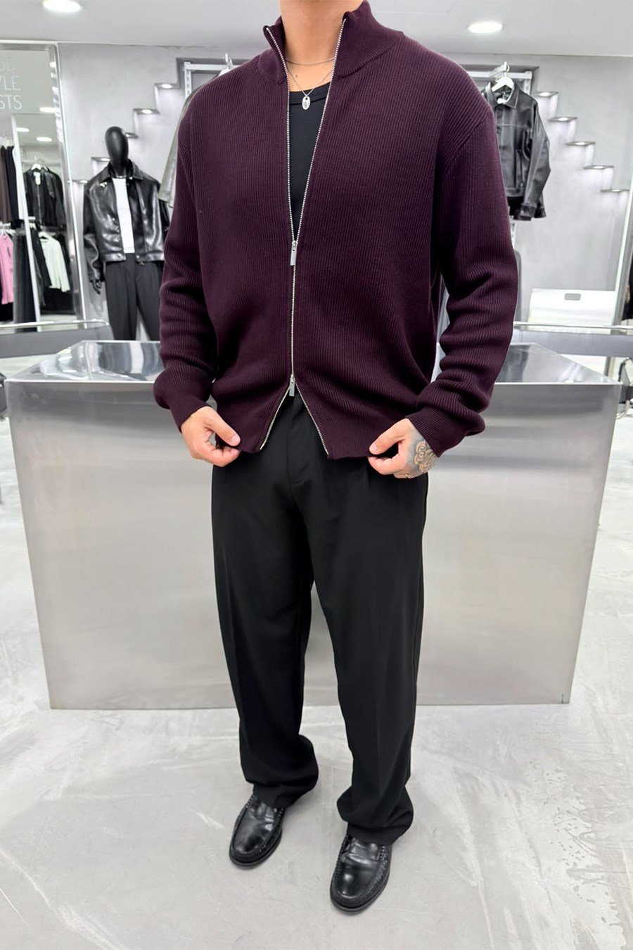 Bordo Premium Fitilli Fermuarlı Relaxed Kazak