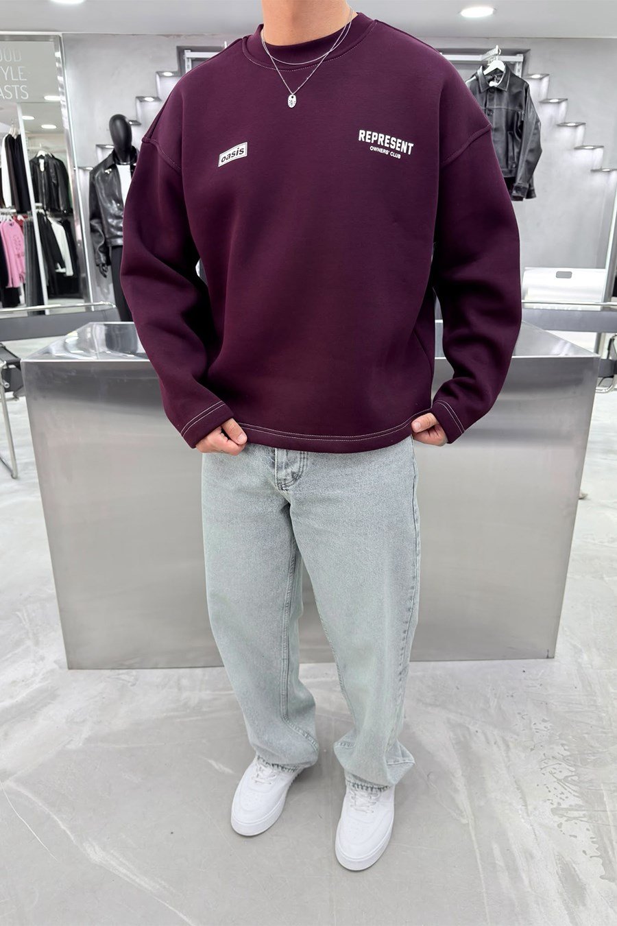 Bordo Represent Baskılı Boxy Kalıp Sweatshirt
