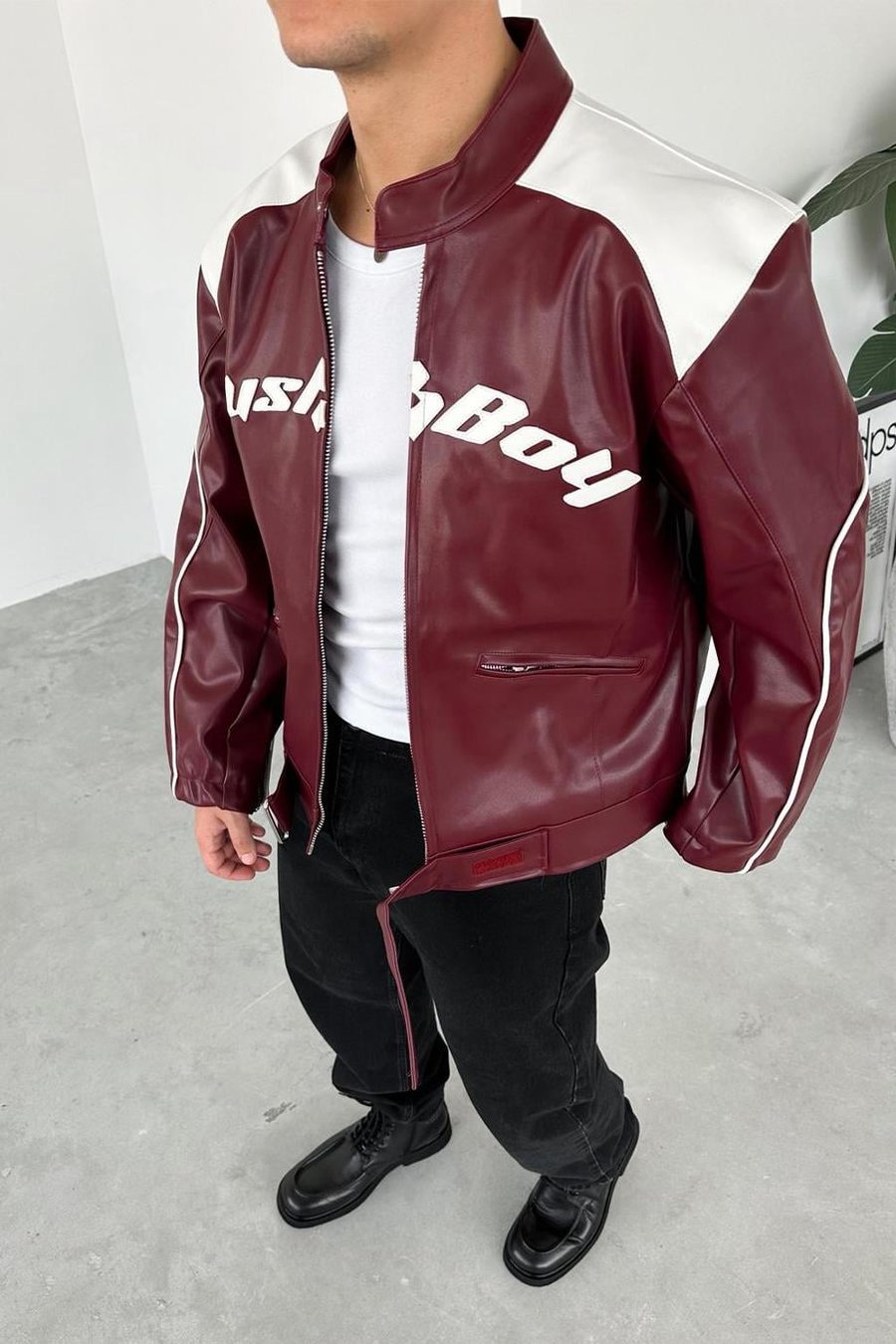 Bordo Rushboy Yarışçı Deri Ceket