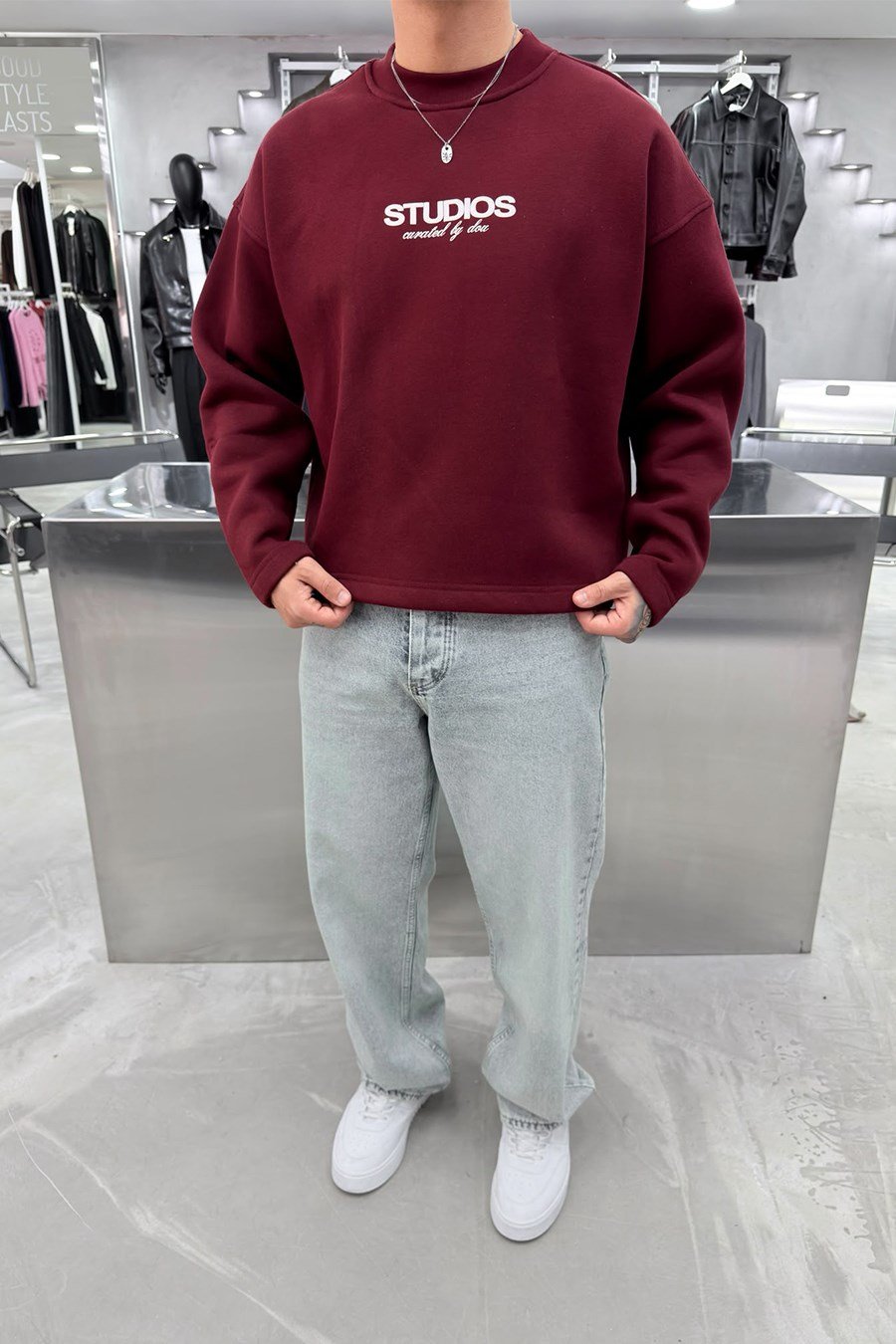Bordo Studios Baskılı Boxy Fit Sweatshirt
