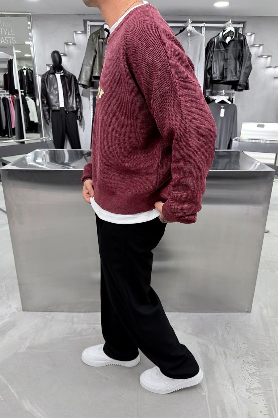 Bordo Twenty Four Baskılı Boxy Fit Kazak