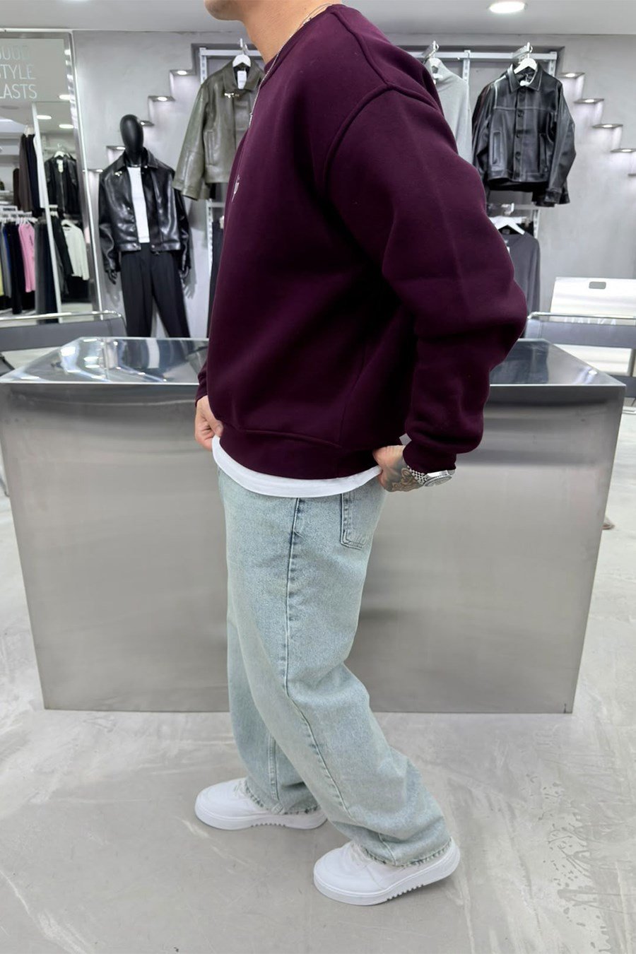 Bordo Workship Baskılı Boxy Fit Sweatshirt