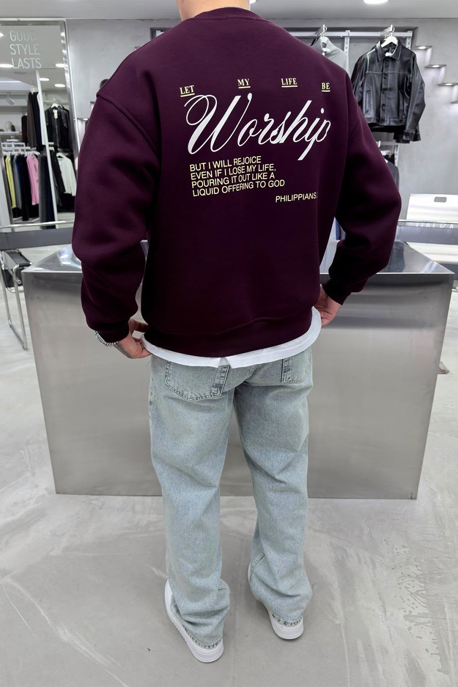 Bordo Workship Baskılı Boxy Fit Sweatshirt