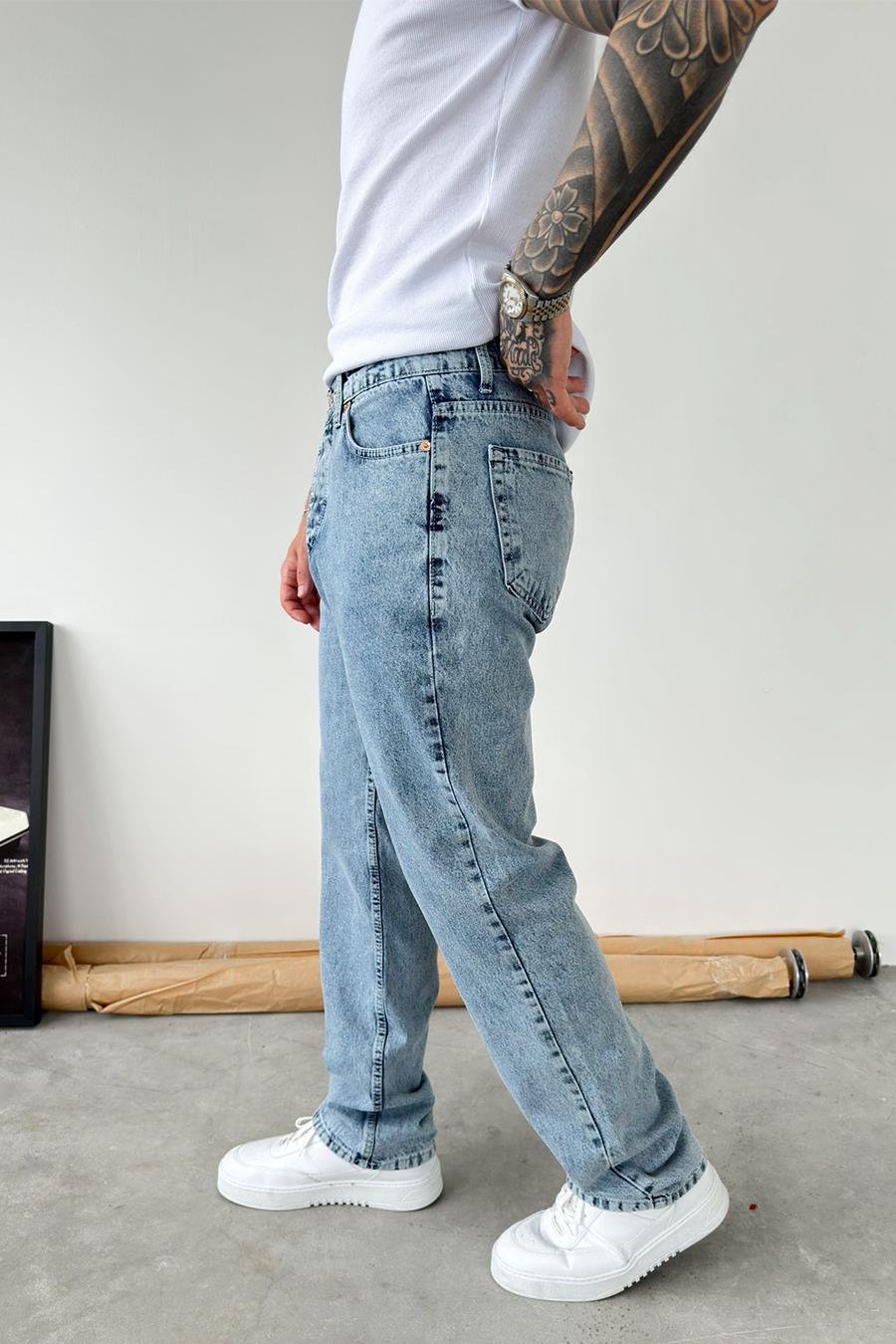 Buz Mavi Basic Baggy Pantolon