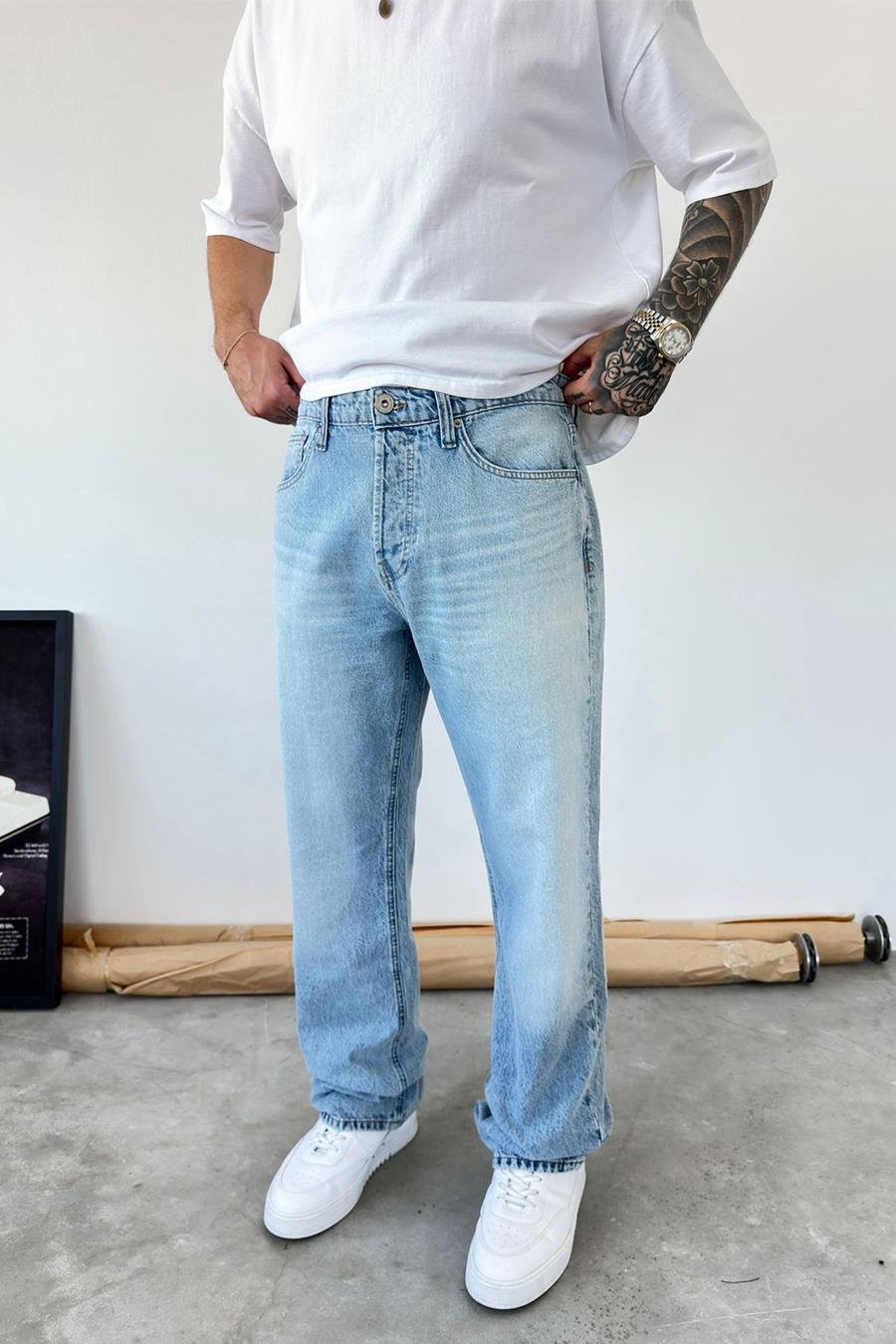 Buz Mavi Basic Baggy Pantolon