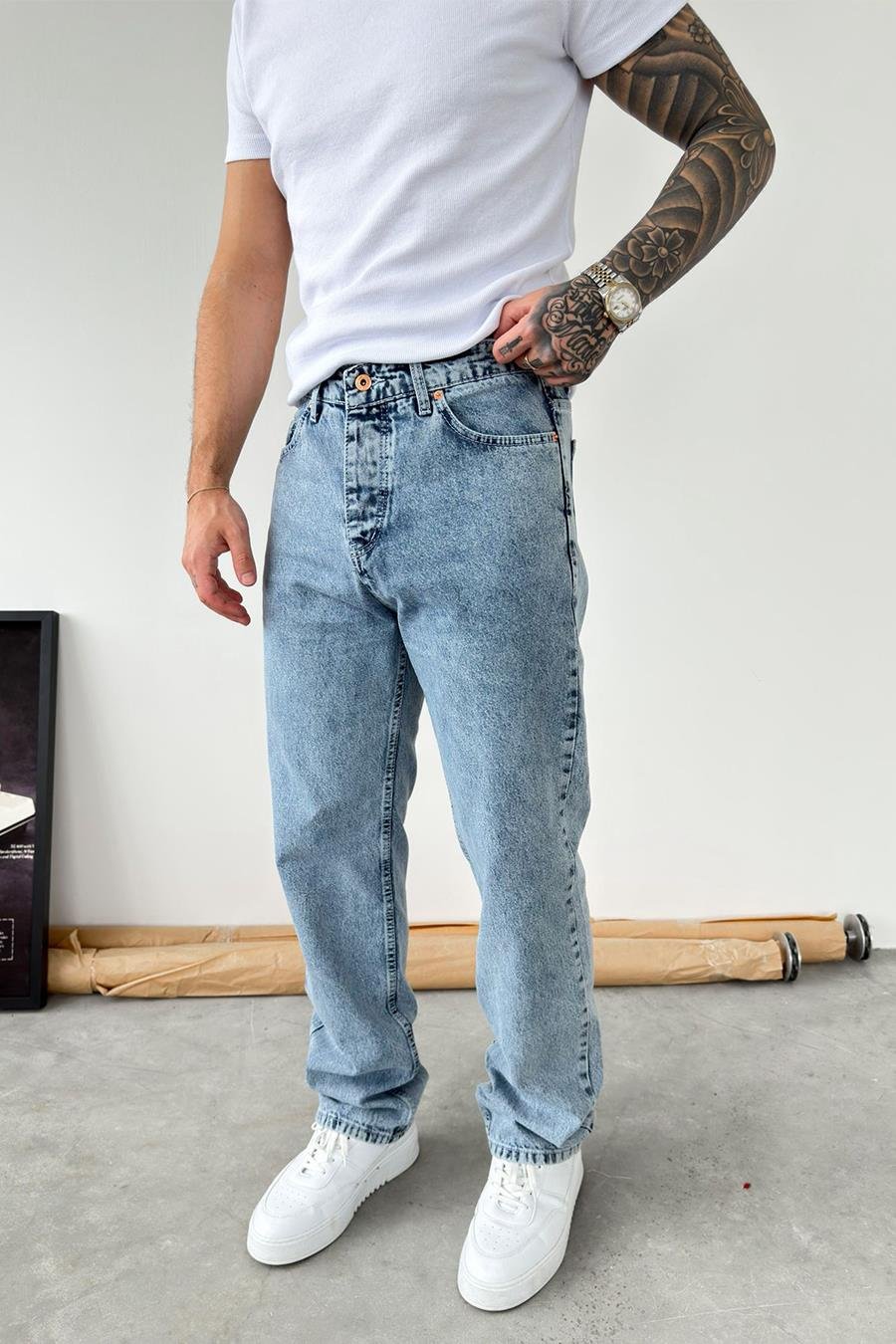 Buz Mavi Basic Baggy Pantolon