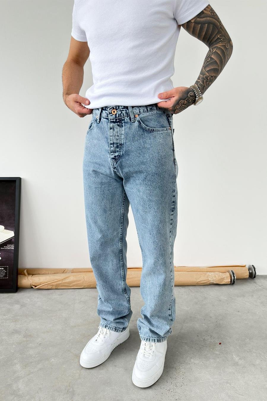 Buz Mavi Basic Baggy Pantolon