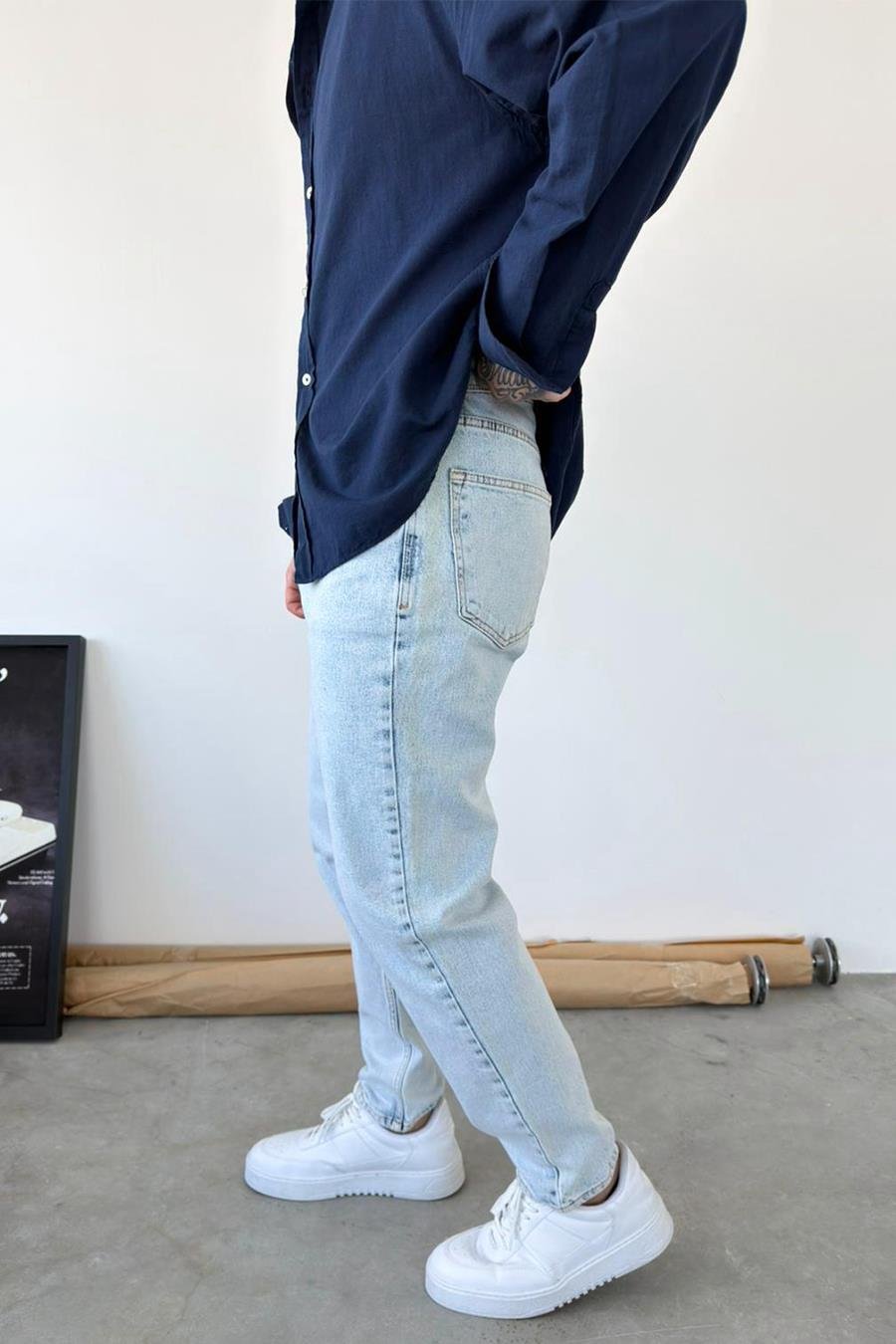 Buz Mavi Basic Boyfriend Pantolon
