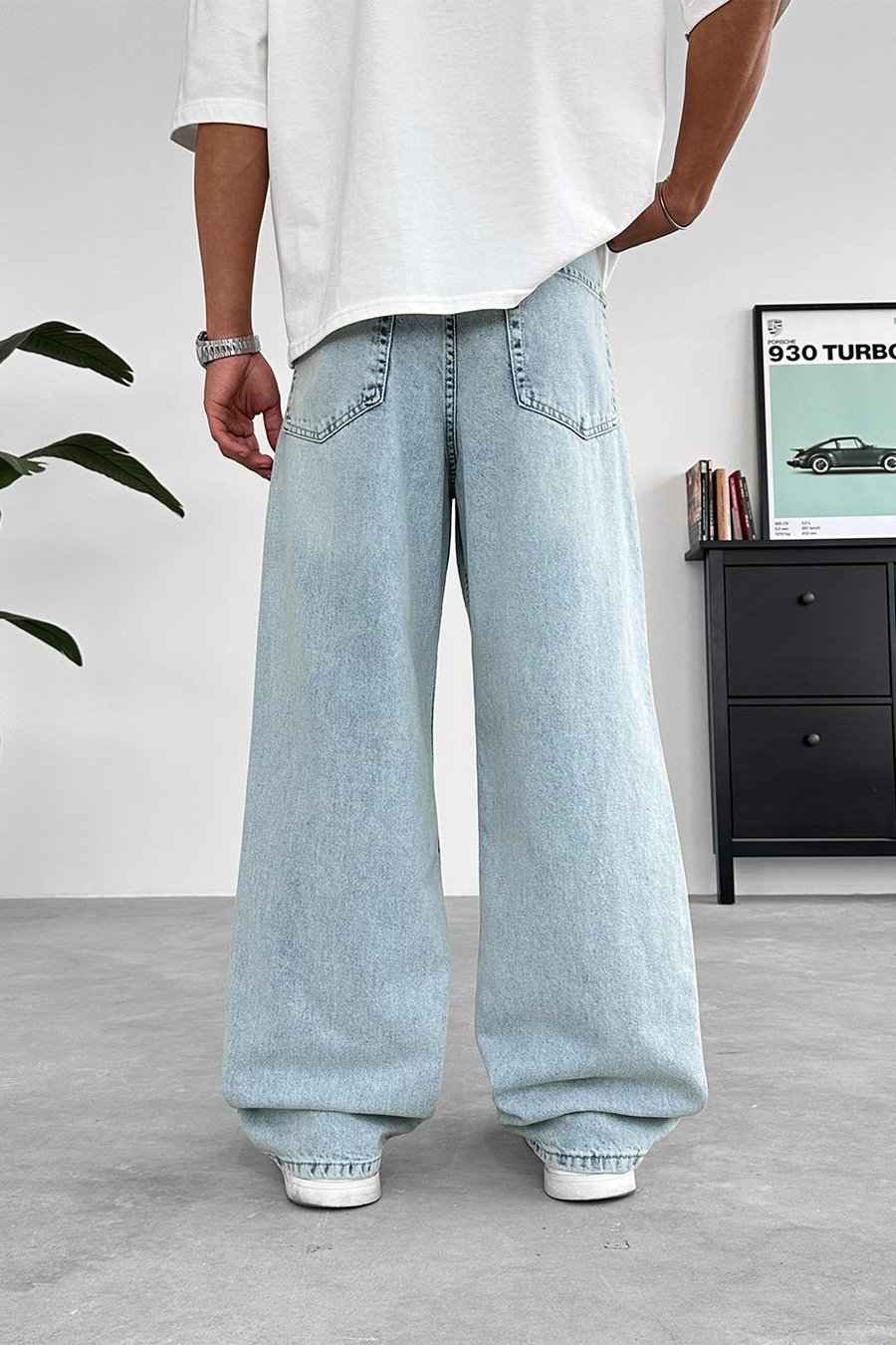 Buz Mavi Basic Ekstra Bol Baggy Pantolon