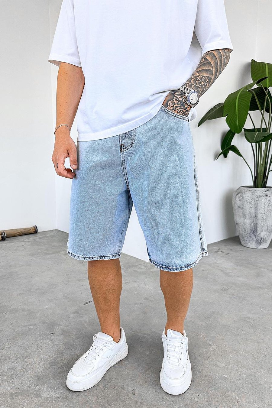 Buz Mavi Basic Premium Baggy Kot Şort