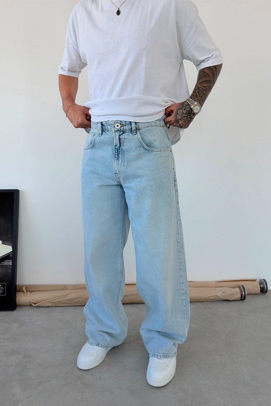 Buz Mavi Basic Süper Baggy Fit Pantolon
